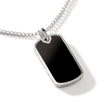 John Hardy Mens Black Onyx Dog Tag Pendant Necklace in Sterling Silver