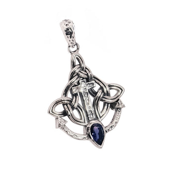 ANCHOR CROSS Keith Jack Silver Mens Necklace with Iolite Stone