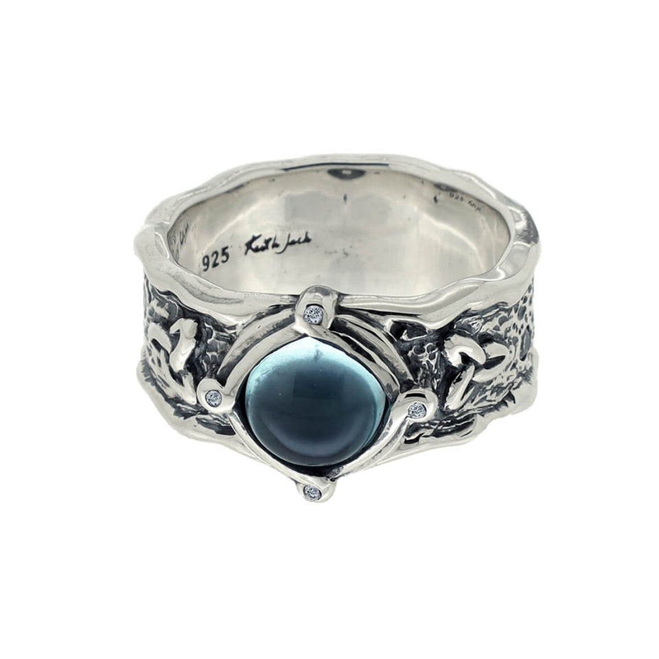 TRIBUTARY RING Keith Jack Silver Rocks and Rivers Mens Ring with Blue Topaz