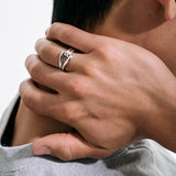 Model Wearing John Hardy Mens Surf Link Band Ring in Sterling Silver