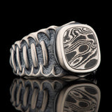 William Henry ECHELON DAMASCUS Steel and Sterling Silver Ring for Men - Alt View