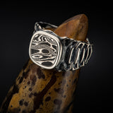 William Henry ECHELON DAMASCUS Steel and Sterling Silver Ring for Men - Alt View 2