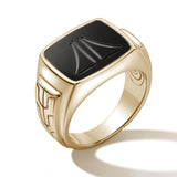 John Hardy Mens 14k Gold Signet Ring with Carved Black Onyx Stone - Side View