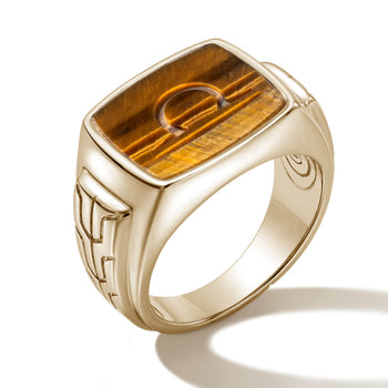 John Hardy Mens 14k Gold Signet Ring with Carved Tiger Eye Stone - Side View