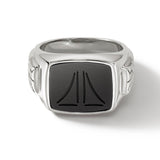 John Hardy Mens Silver Signet Ring with Carved Black Onyx Stone