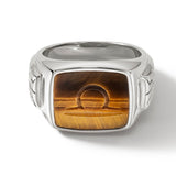 John Hardy Mens Silver Signet Ring with Carved Tiger Eye Stone