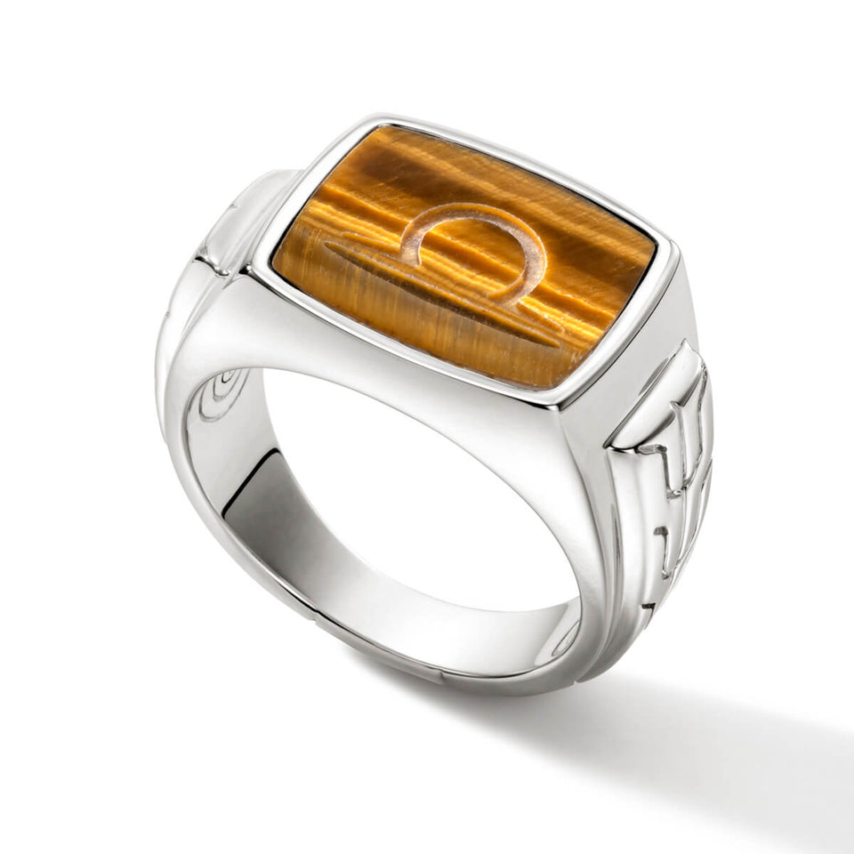 John Hardy Mens Silver Signet Ring with Carved Tiger Eye Stone - Side View