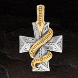 Konstantino BRONZE SERPENT CROSS Mens Necklace Pendant  in Bronze and Silver - Front View
