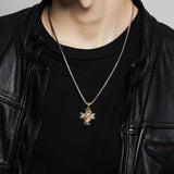 Model Wearing Konstantino BRONZE SERPENT CROSS Mens Necklace Pendant  in Bronze and Silver
