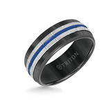 Triton VOLTAGE RING Black Tungsten Carbide Ring for Men with Blue Stripe