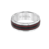 Triton FLARE RING White Tungsten Carbide Mens Ring with Red Stripes