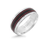 Triton FLARE RING White Tungsten Carbide Mens Ring with Red Stripes