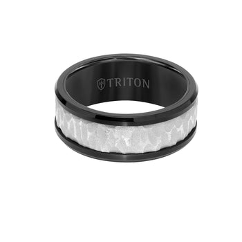 Triton BLACK FROST RING Tungsten Carbide Mens Ring with Textured Center