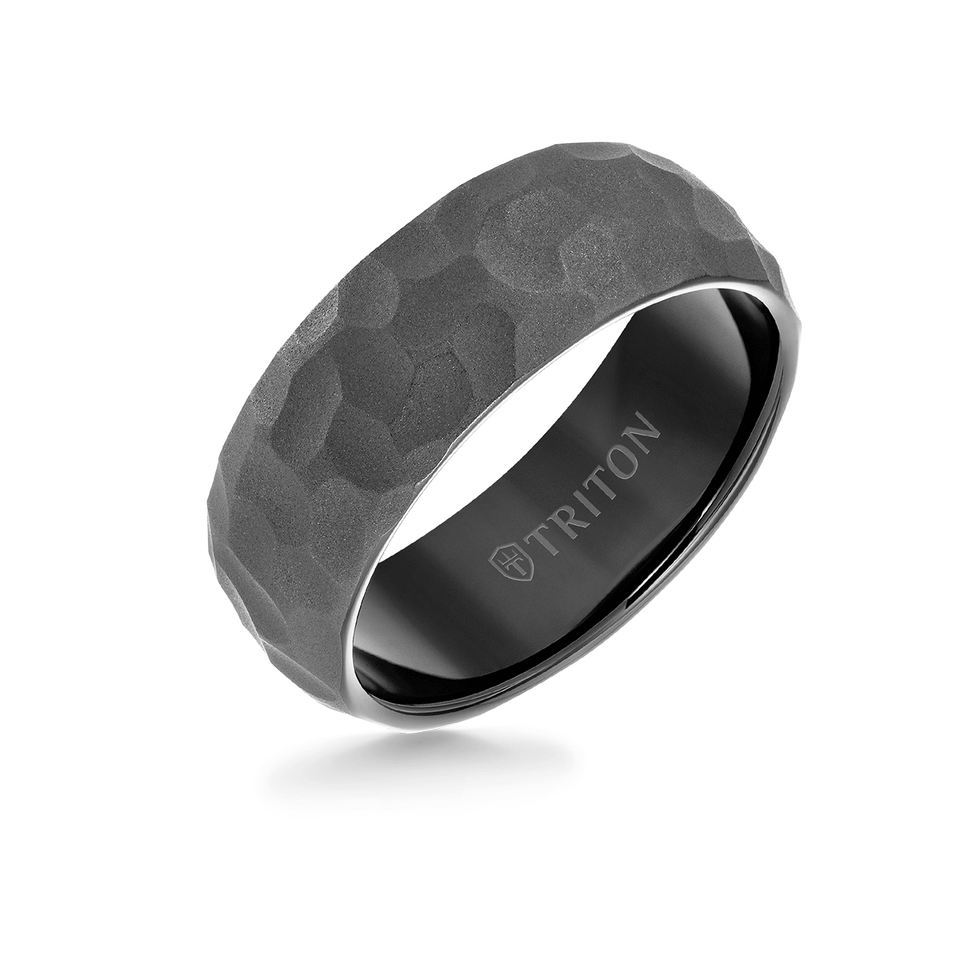 Triton BLACKSTONE RING Hammered Black Tungsten Carbide Ring for Men