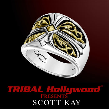 SPARTA CROSS RING Silver Scott Kay Mens Ring with 18k Gold Center