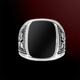 Scott Kay BLACK MIRROR Sparta Vine Sterling Silver Mens Ring with Black Onyx
