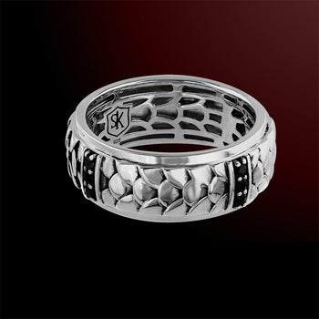 PLATEMAIL RING Scott Kay Sterling Silver Mens Band Ring with Black Sapphires