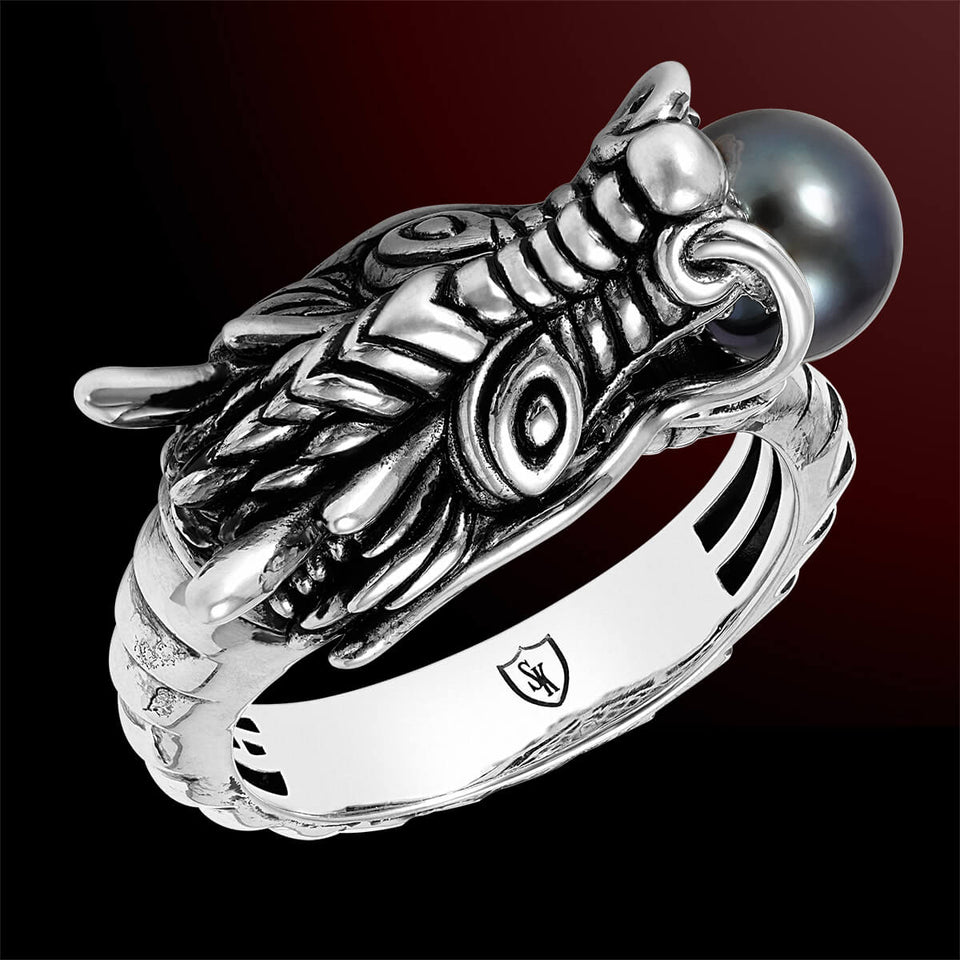 BLACK PEARL DRAGON RING for Men by Scott Kay in Sterling Silver