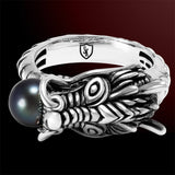 BLACK PEARL DRAGON RING for Men by Scott Kay in Sterling Silver - Side View