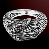 EAGLE RING for Men by Scott Kay in Sterling Silver with Red Rubies - Side View