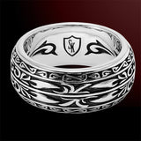 Scott Kay BLACK SAPPHIRE MEDIUM Sparta Engraved Ring for Men in Sterling Silver - Side View