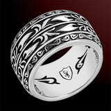 Scott Kay BLACK SAPPHIRE Wide Sparta Engraved Ring for Men in Sterling Silver - Back View