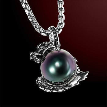 BLACK PEARL DRAGON NECKLACE for Men by Scott Kay in Sterling Silver