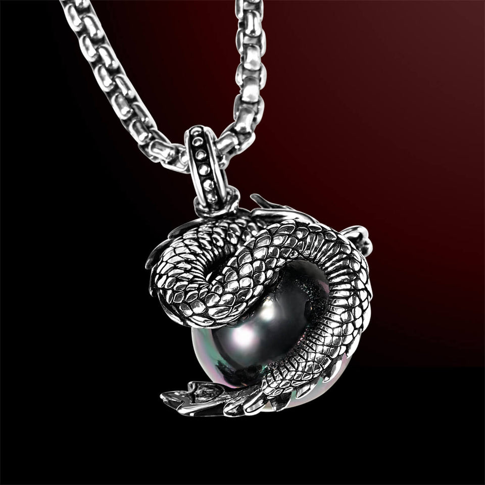 Scott Kay BLACK PEARL DRAGON NECKLACE for Men in Sterling Silver