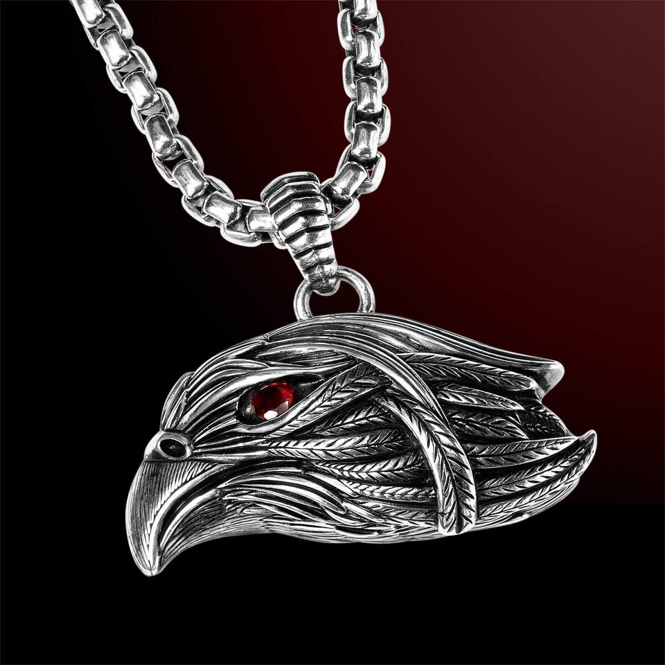 EAGLE NECKLACE for Men by Scott Kay in Sterling Silver with Red Rubies