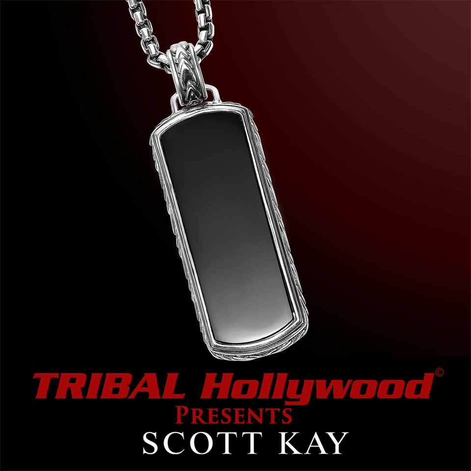 BLACK ONYX DOG TAG Sterling Silver Pendant Chain for Men by Scott Kay