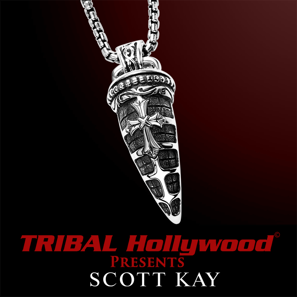 ARMORED HORN Sterling Silver Mens Cross Necklace by Scott Kay