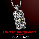 UnKaged ENGRAVED CROSS DOG TAG Necklace with 18K Gold Center - Scott Kay Mens Sterling Silver Jewelry