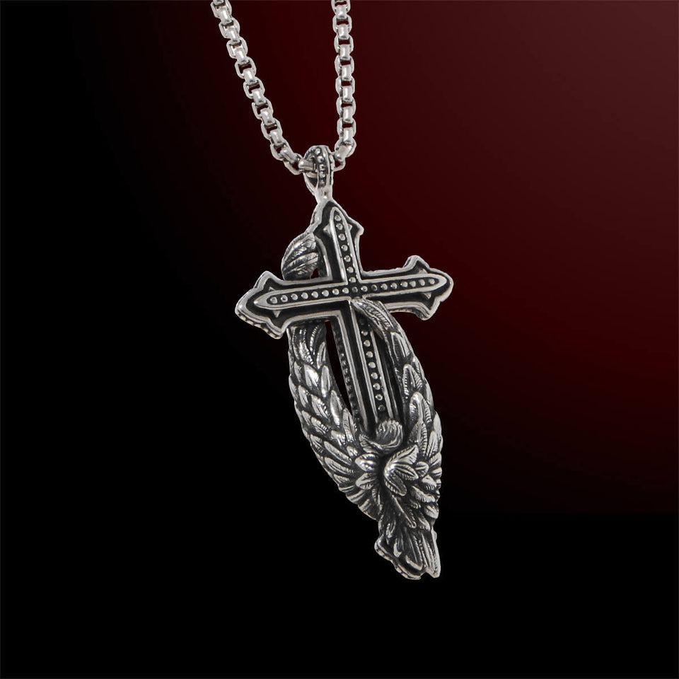 Scott Kay PROTECTING THE CROSS ANGEL Large Sterling Silver Necklace