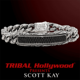 BLACK SAPPHIRE ID Mens Bracelet with Vine Engravings by Scott Kay