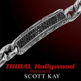 BLACK SAPPHIRE ID Mens Bracelet with Vine Engravings by Scott Kay