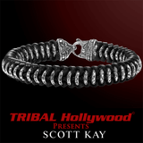 Silver HAMMERED RINGS Black Leather Mens Woven Bracelet by Scott Kay