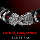 UNKAGED LINK Red and Black Leather Silver Mens Scott Kay Bracelet