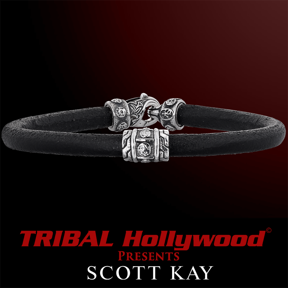 RIVETED SILVER BAND Black Leather Bracelet by Scott Kay