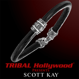 RIVETED SILVER BAND Black Leather Bracelet by Scott Kay