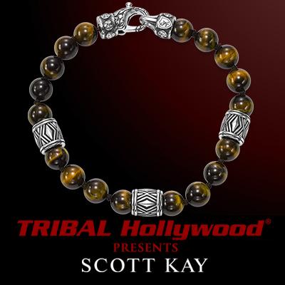 Scott Kay CHEVRON TIGERS EYE and Silver Beaded Mens Bracelet