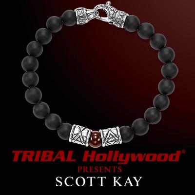Scott Kay RED SHELL PEARL Black Onyx Bead Bracelet with Chevron Beads