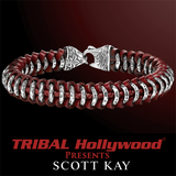 HAMMERED RING Red Leather and Silver Woven Bracelet for Men by Scott Kay