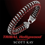 HAMMERED RING Red Leather and Silver Woven Bracelet for Men by Scott Kay