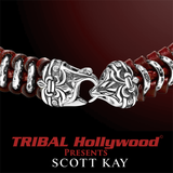 HAMMERED RING Red Leather and Silver Woven Bracelet for Men by Scott Kay