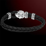 Scott Kay UNKAGED SKULL LEATHER Black Braided Bracelet for Men with Silver