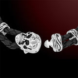 Scott Kay UNKAGED SKULL LEATHER Black Braided Bracelet for Men with Silver