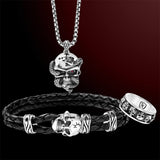 Scott Kay UNKAGED SKULL LEATHER Black Braided Bracelet for Men with Silver