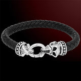 HOWLING SKULL Sterling Silver and Black Leather Mens Bracelet by Scott Kay