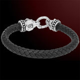 HOWLING SKULL Sterling Silver and Black Leather Mens Bracelet by Scott Kay