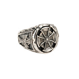 Petrichor CELTIC CROSSES Hammered Silver Mens Signet Ring by Keith Jack